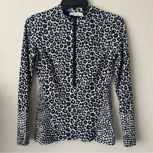 Stella McCartney Swim Shirt size S White Cheetah Print Spots 3/4 Zip - Picture 2 of 9